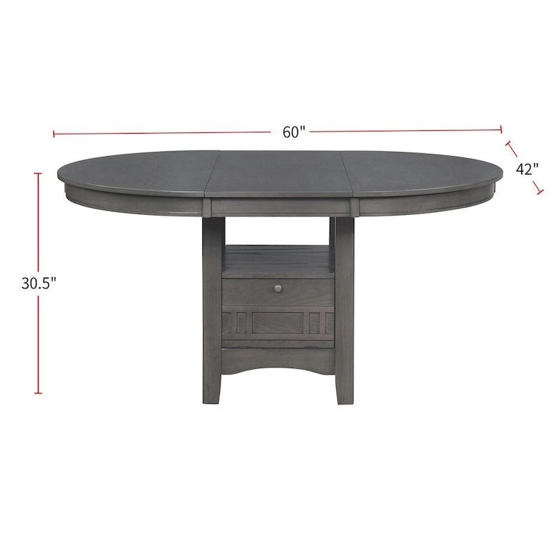 Wood Dining Table with Storage Shelves - Medium Grey Finish with Cabinet and Open Display