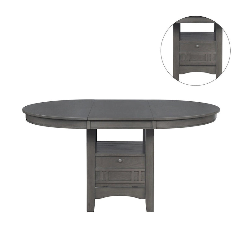 Wood Dining Table with Storage Shelves - Medium Grey Finish with Cabinet and Open Display