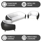 3-Piece Modern Sofa Set with Vegan Leather, Solid Wood Frame, Steel Legs, Foam Cushions for Living Room