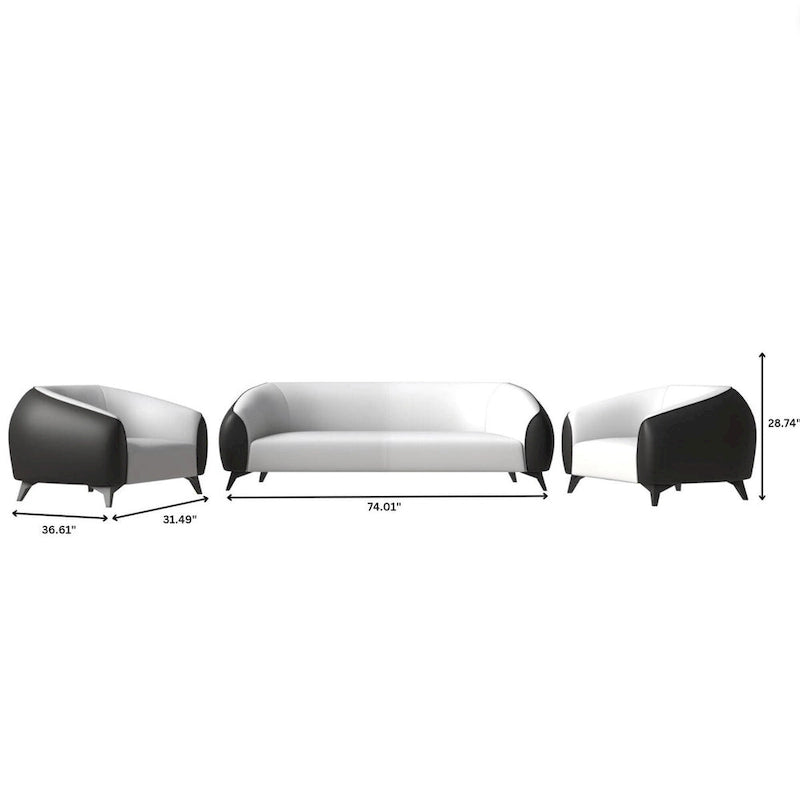 3-Piece Modern Sofa Set with Vegan Leather, Solid Wood Frame, Steel Legs, Foam Cushions for Living Room