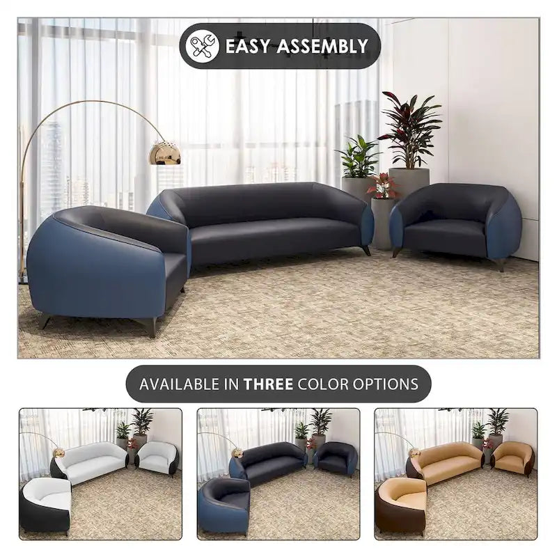 3-Piece Modern Sofa Set with Vegan Leather, Solid Wood Frame, Steel Legs, Foam Cushions for Living Room