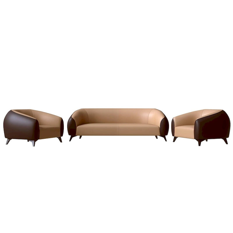 3-Piece Modern Sofa Set with Vegan Leather, Solid Wood Frame, Steel Legs, Foam Cushions for Living Room