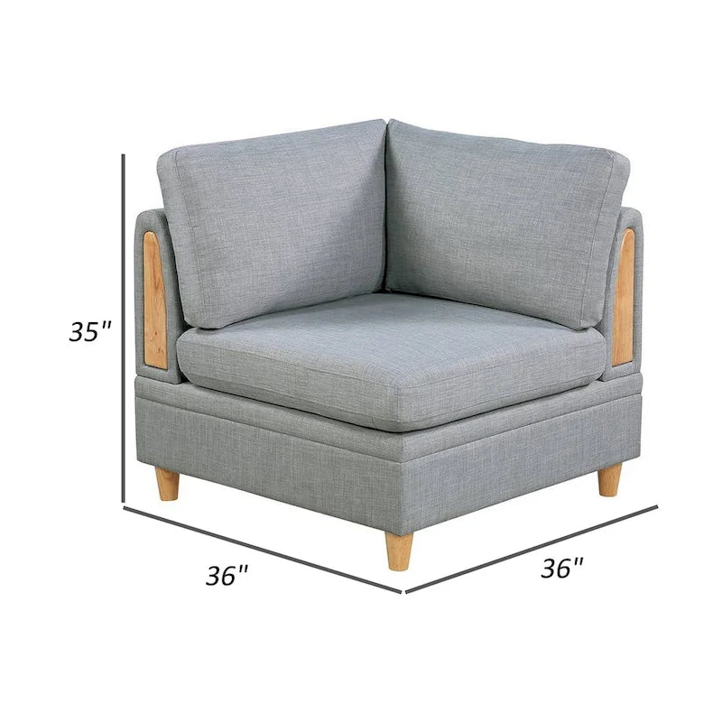 37-Inch Modular Corner Sofa Chair with Light Gray Fabric, Wood Legs, Padded Cushions for Living Room