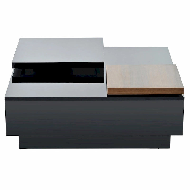 Modern Square Wood Coffee Table with Movable Top 4 Hidden Storage Drawers High Gloss MDF 31.5-40.9 Inch