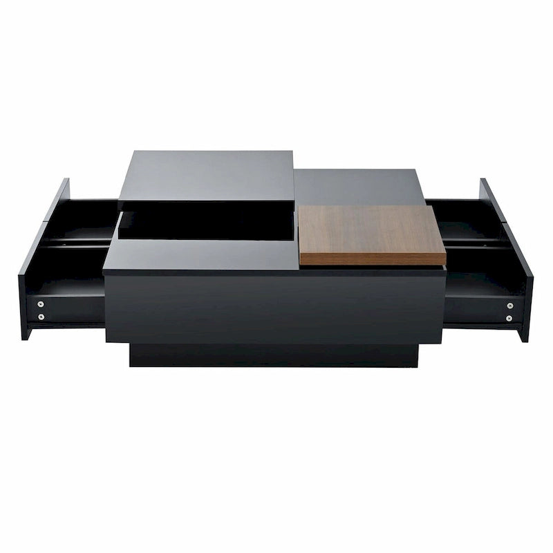 Modern Square Wood Coffee Table with Movable Top 4 Hidden Storage Drawers High Gloss MDF 31.5-40.9 Inch