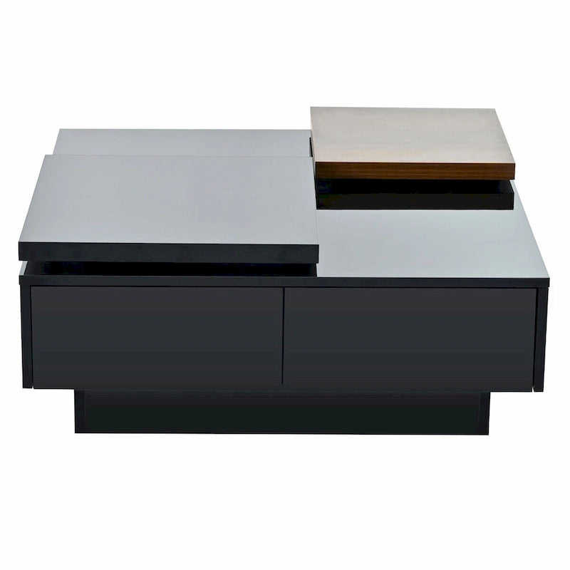 Modern Square Wood Coffee Table with Movable Top 4 Hidden Storage Drawers High Gloss MDF 31.5-40.9 Inch