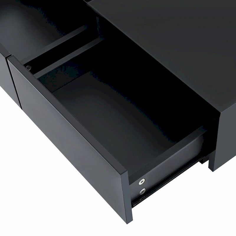 Modern Square Wood Coffee Table with Movable Top 4 Hidden Storage Drawers High Gloss MDF 31.5-40.9 Inch