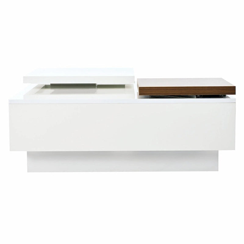 Modern Square Wood Coffee Table with Movable Top 4 Hidden Storage Drawers High Gloss MDF 31.5-40.9 Inch