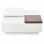 Modern Square Wood Coffee Table with Movable Top 4 Hidden Storage Drawers High Gloss MDF 31.5-40.9 Inch
