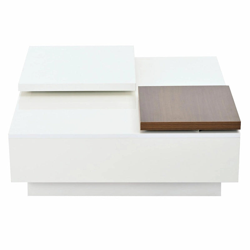 Modern Square Wood Coffee Table with Movable Top 4 Hidden Storage Drawers High Gloss MDF 31.5-40.9 Inch