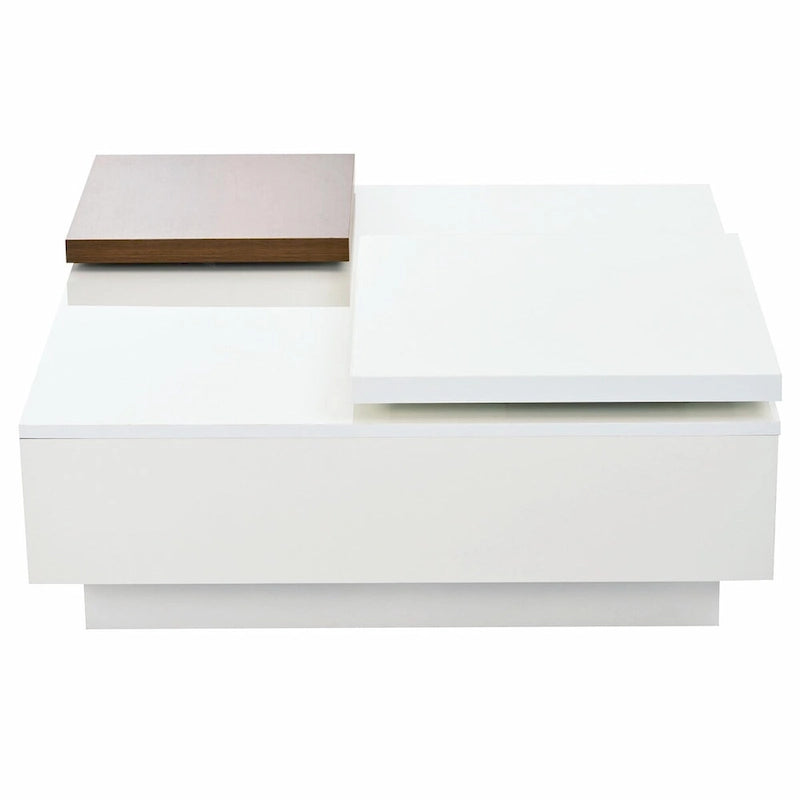 Modern Square Wood Coffee Table with Movable Top 4 Hidden Storage Drawers High Gloss MDF 31.5-40.9 Inch