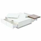 Modern Square Wood Coffee Table with Movable Top 4 Hidden Storage Drawers High Gloss MDF 31.5-40.9 Inch