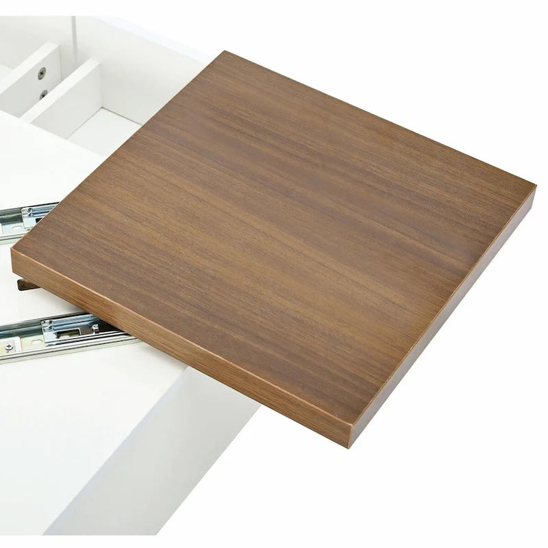 Modern Square Wood Coffee Table with Movable Top 4 Hidden Storage Drawers High Gloss MDF 31.5-40.9 Inch