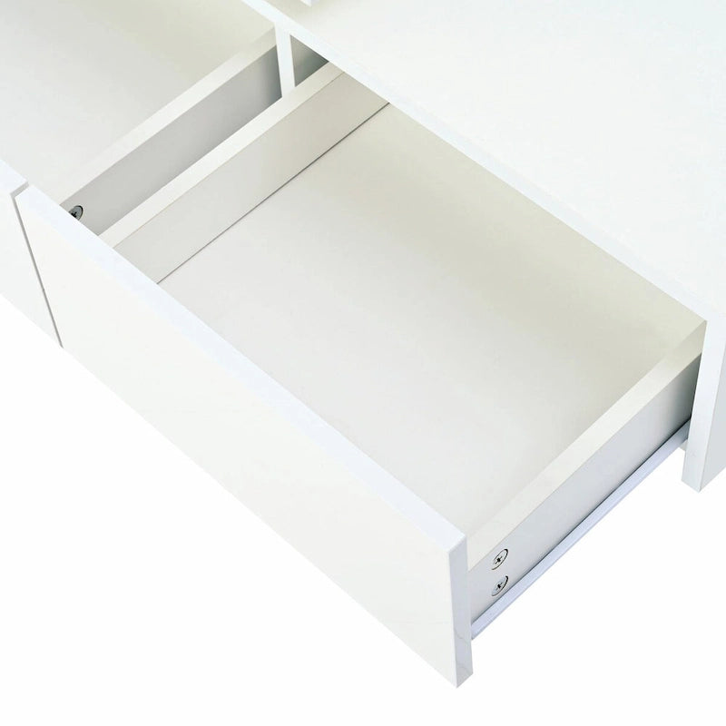 Modern Square Wood Coffee Table with Movable Top 4 Hidden Storage Drawers High Gloss MDF 31.5-40.9 Inch