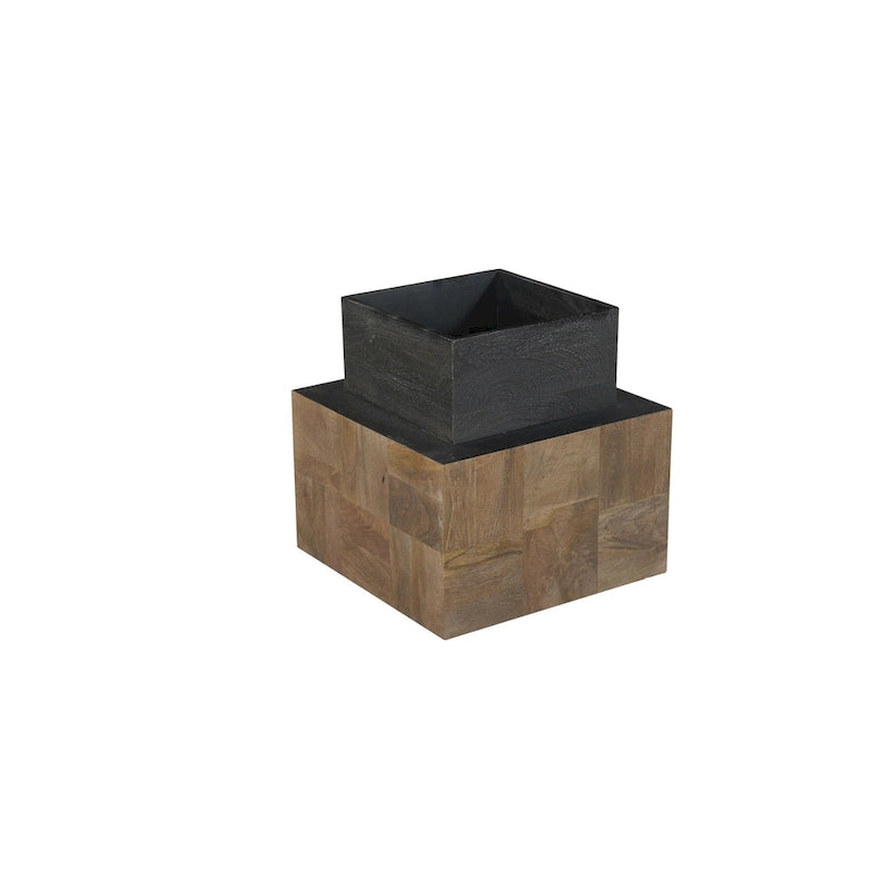 Modern Handcrafted Solid Mango Wood Side Table with Neutral Finish, Clean Lines for Living Room
