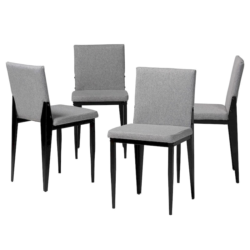 Industrial Dining Chairs Set of 4 - Metal Frame Fabric Upholstered - Beige/Grey Black - Modern Square Backrest Padded Seats