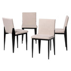 Industrial Dining Chairs Set of 4 - Metal Frame Fabric Upholstered - Beige/Grey Black - Modern Square Backrest Padded Seats