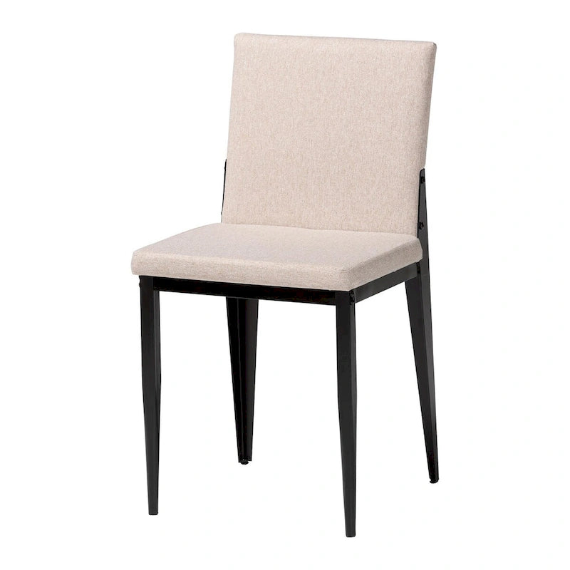 Industrial Dining Chairs Set of 4 - Metal Frame Fabric Upholstered - Beige/Grey Black - Modern Square Backrest Padded Seats