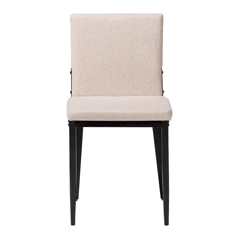 Industrial Dining Chairs Set of 4 - Metal Frame Fabric Upholstered - Beige/Grey Black - Modern Square Backrest Padded Seats