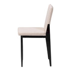 Industrial Dining Chairs Set of 4 - Metal Frame Fabric Upholstered - Beige/Grey Black - Modern Square Backrest Padded Seats