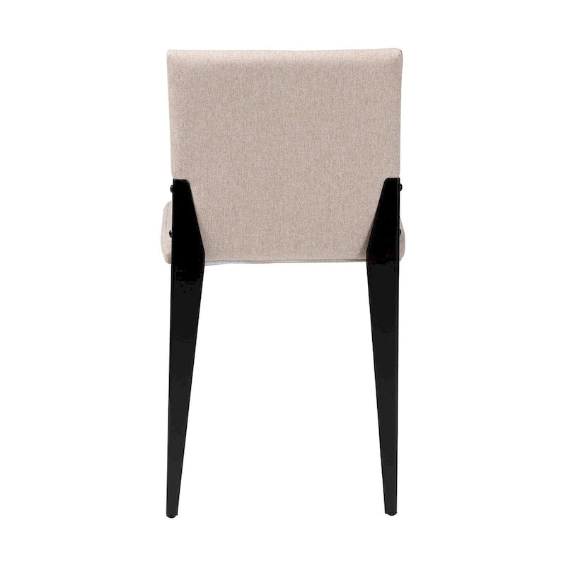 Industrial Dining Chairs Set of 4 - Metal Frame Fabric Upholstered - Beige/Grey Black - Modern Square Backrest Padded Seats
