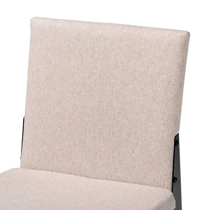 Industrial Dining Chairs Set of 4 - Metal Frame Fabric Upholstered - Beige/Grey Black - Modern Square Backrest Padded Seats