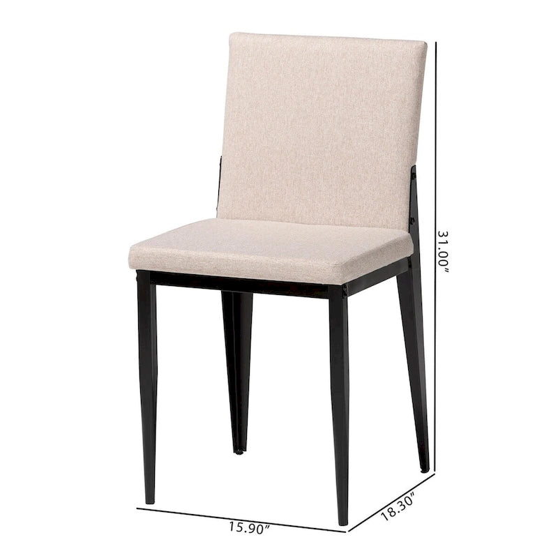 Industrial Dining Chairs Set of 4 - Metal Frame Fabric Upholstered - Beige/Grey Black - Modern Square Backrest Padded Seats