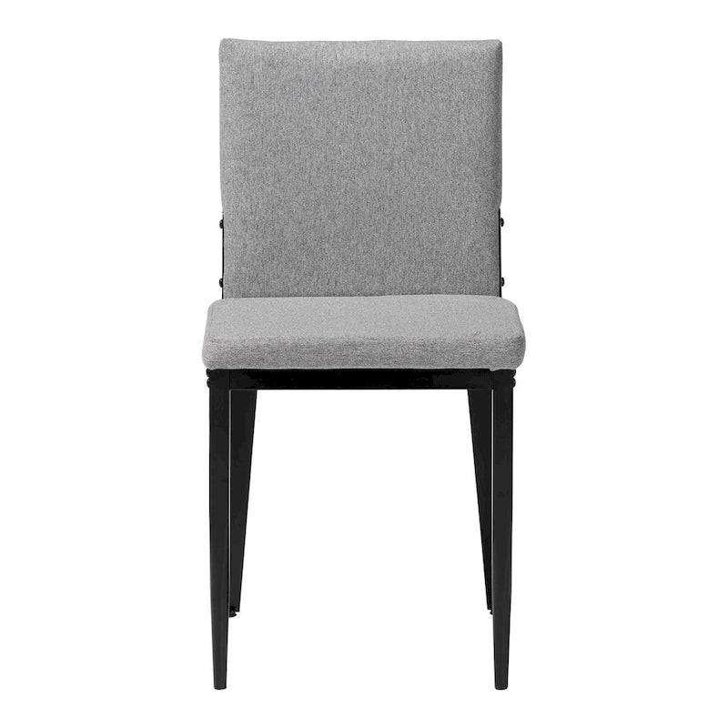 Industrial Dining Chairs Set of 4 - Metal Frame Fabric Upholstered - Beige/Grey Black - Modern Square Backrest Padded Seats