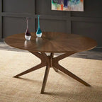 63-Inch Mid-Century Modern Oval Dining Table with Walnut Finish, Sunburst Inlay, Splayed Legs, Seats 4