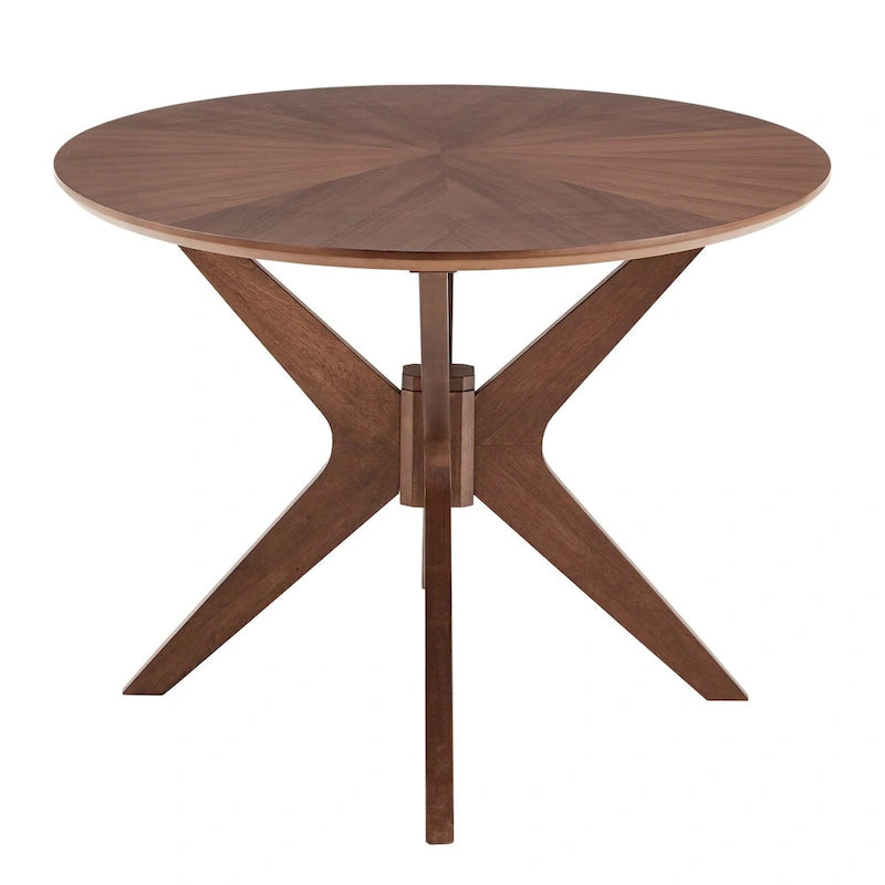 63-Inch Mid-Century Modern Oval Dining Table with Walnut Finish, Sunburst Inlay, Splayed Legs, Seats 4