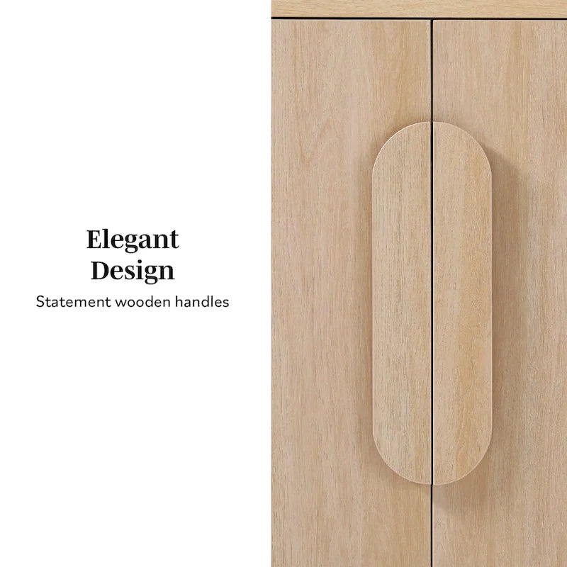 64-Inch Modern Sideboard Buffet Cabinet with Waterfall Edges, Wooden Handles, Storage Shelves, MDF Laminate for Dining Room