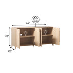 64-Inch Modern Sideboard Buffet Cabinet with Waterfall Edges, Wooden Handles, Storage Shelves, MDF Laminate for Dining Room