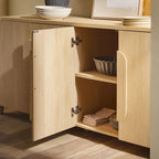 64-Inch Modern Sideboard Buffet Cabinet with Waterfall Edges, Wooden Handles, Storage Shelves, MDF Laminate for Dining Room