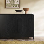64-Inch Modern Sideboard Buffet Cabinet with Waterfall Edges, Wooden Handles, Storage Shelves, MDF Laminate for Dining Room