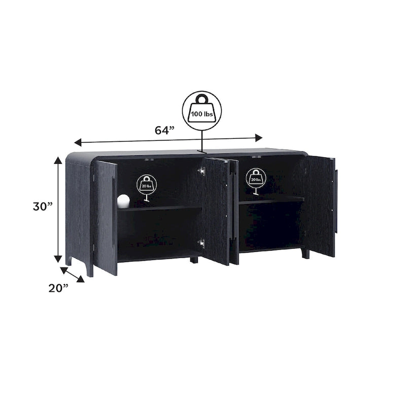 64-Inch Modern Sideboard Buffet Cabinet with Waterfall Edges, Wooden Handles, Storage Shelves, MDF Laminate for Dining Room