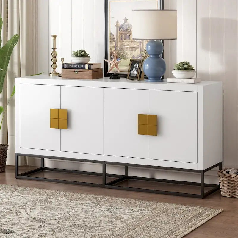 Modern 4-Door Sideboard with 3 Adjustable Shelves - MDF Storage Cabinet for Dining Room Kitchen - Elegant Design