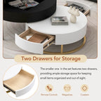 Modern Round Lift-Top Nesting Coffee Tables with 2 Drawers, Hydraulic Mechanism, MDF, White & Black