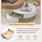 Modern Round Lift-Top Nesting Coffee Tables with 2 Drawers, Hydraulic Mechanism, MDF, White & Black