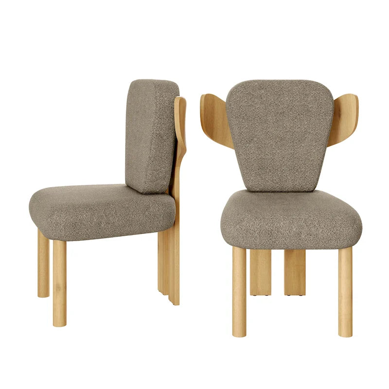 Teddy Fabric Upholstered Dining Chairs Set of 2 - Wingback Design with Wood Legs, High-Density Sponge Cushion, Kitchen Living Room Furniture