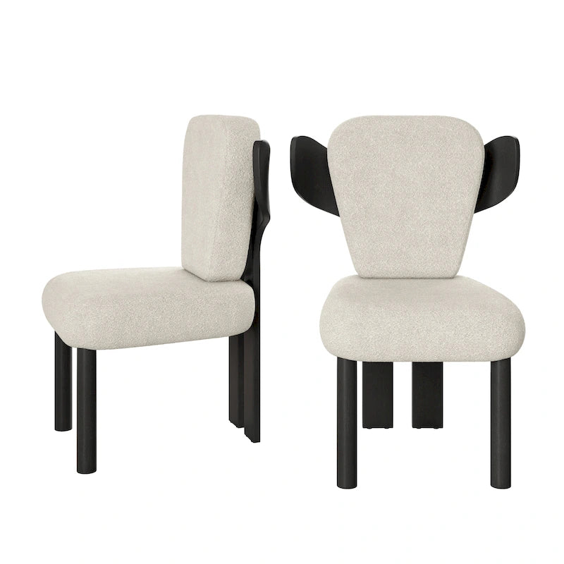 Teddy Fabric Upholstered Dining Chairs Set of 2 - Wingback Design with Wood Legs, High-Density Sponge Cushion, Kitchen Living Room Furniture