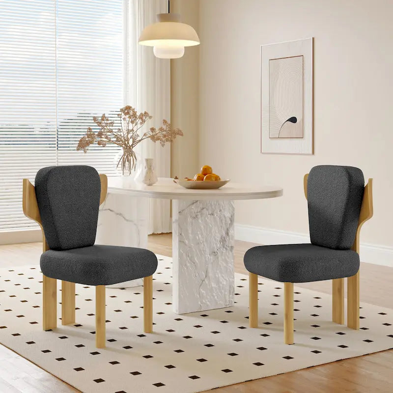 Teddy Fabric Upholstered Dining Chairs Set of 2 - Wingback Design with Wood Legs, High-Density Sponge Cushion, Kitchen Living Room Furniture