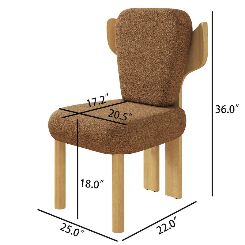 Teddy Fabric Upholstered Dining Chairs Set of 2 - Wingback Design with Wood Legs, High-Density Sponge Cushion, Kitchen Living Room Furniture