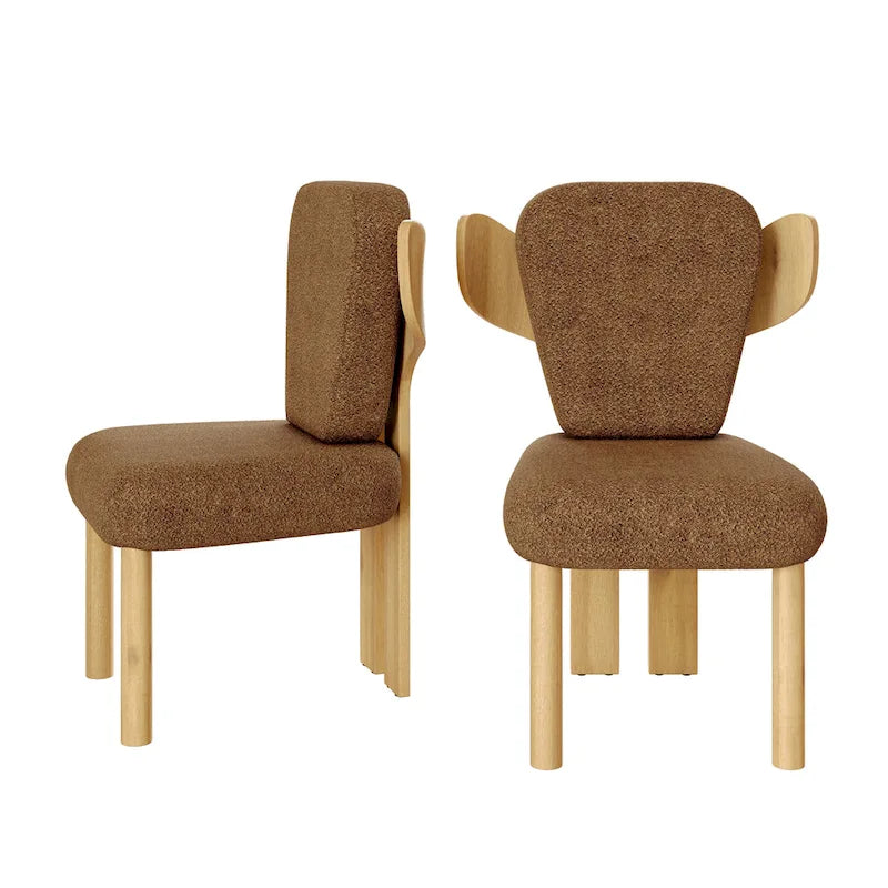 Teddy Fabric Upholstered Dining Chairs Set of 2 - Wingback Design with Wood Legs, High-Density Sponge Cushion, Kitchen Living Room Furniture