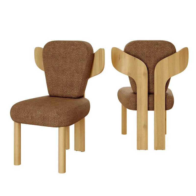 Teddy Fabric Upholstered Dining Chairs Set of 2 - Wingback Design with Wood Legs, High-Density Sponge Cushion, Kitchen Living Room Furniture