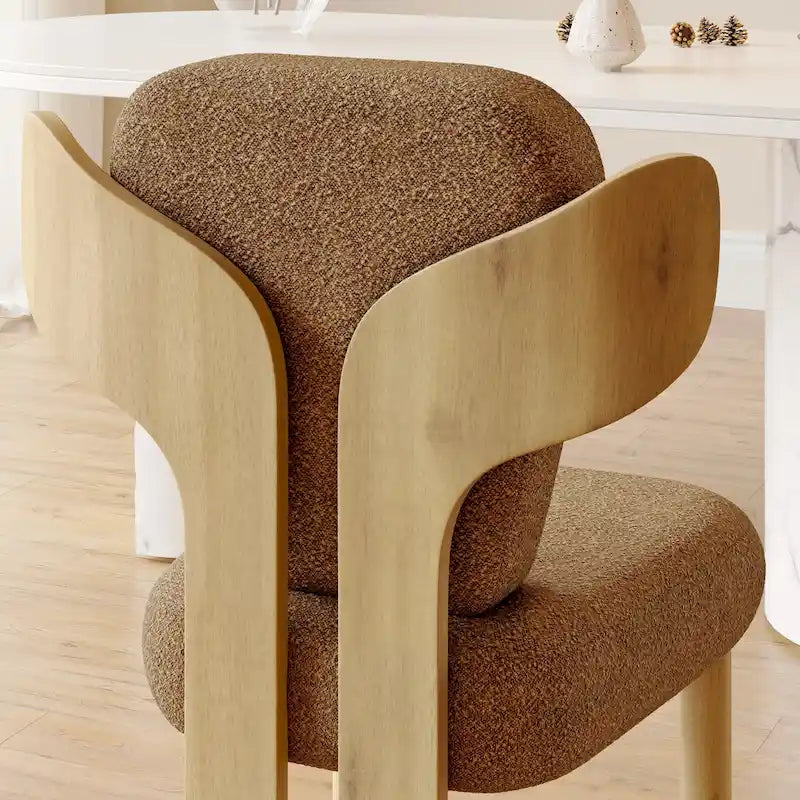 Teddy Fabric Upholstered Dining Chairs Set of 2 - Wingback Design with Wood Legs, High-Density Sponge Cushion, Kitchen Living Room Furniture