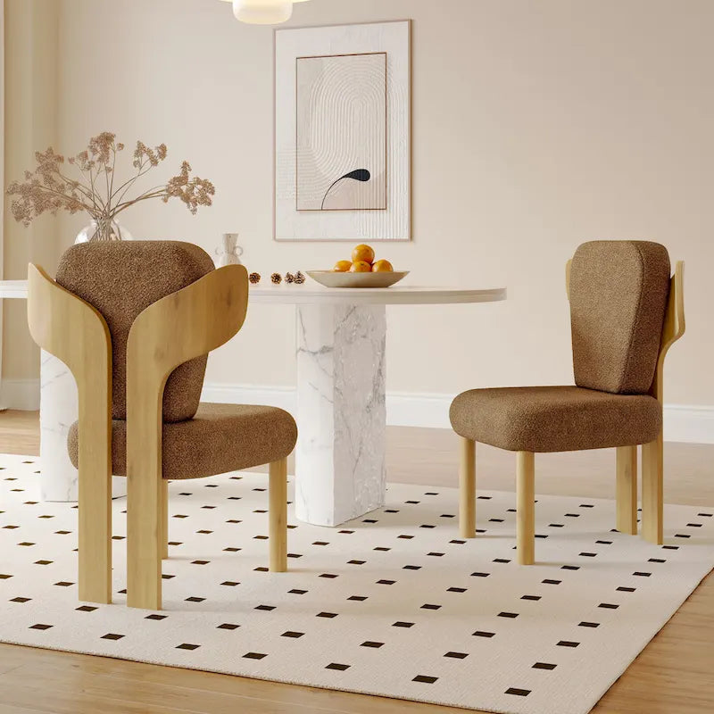 Teddy Fabric Upholstered Dining Chairs Set of 2 - Wingback Design with Wood Legs, High-Density Sponge Cushion, Kitchen Living Room Furniture