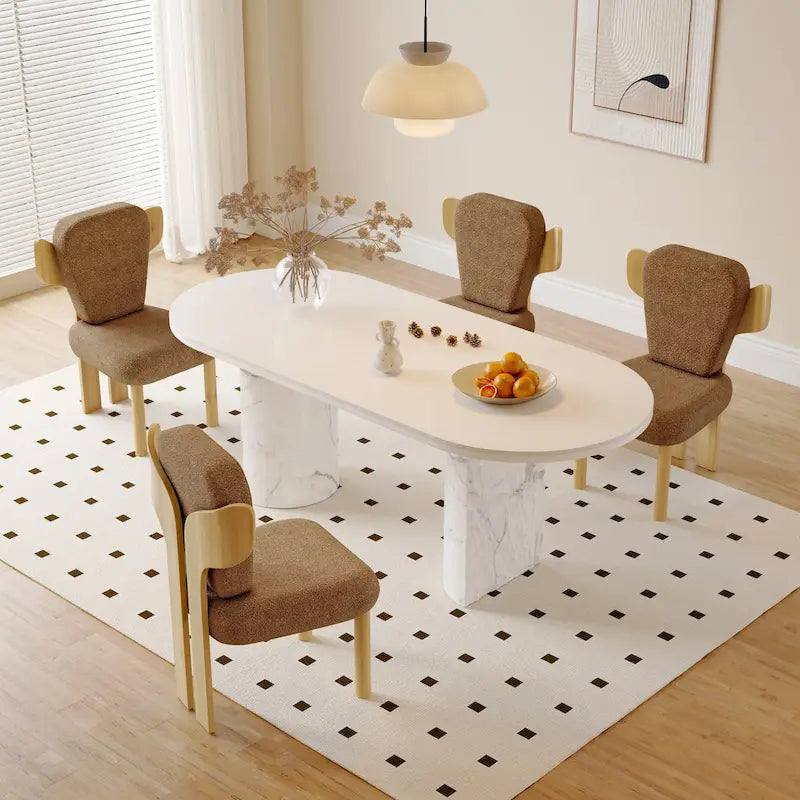 Teddy Fabric Upholstered Dining Chairs Set of 2 - Wingback Design with Wood Legs, High-Density Sponge Cushion, Kitchen Living Room Furniture