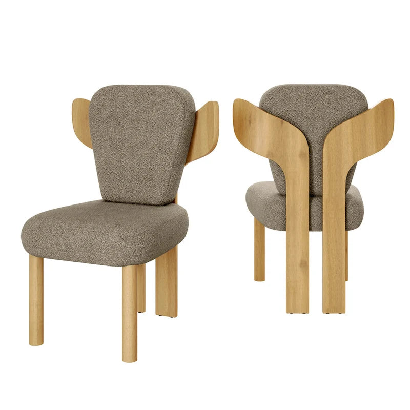 Teddy Fabric Upholstered Dining Chairs Set of 2 - Wingback Design with Wood Legs, High-Density Sponge Cushion, Kitchen Living Room Furniture