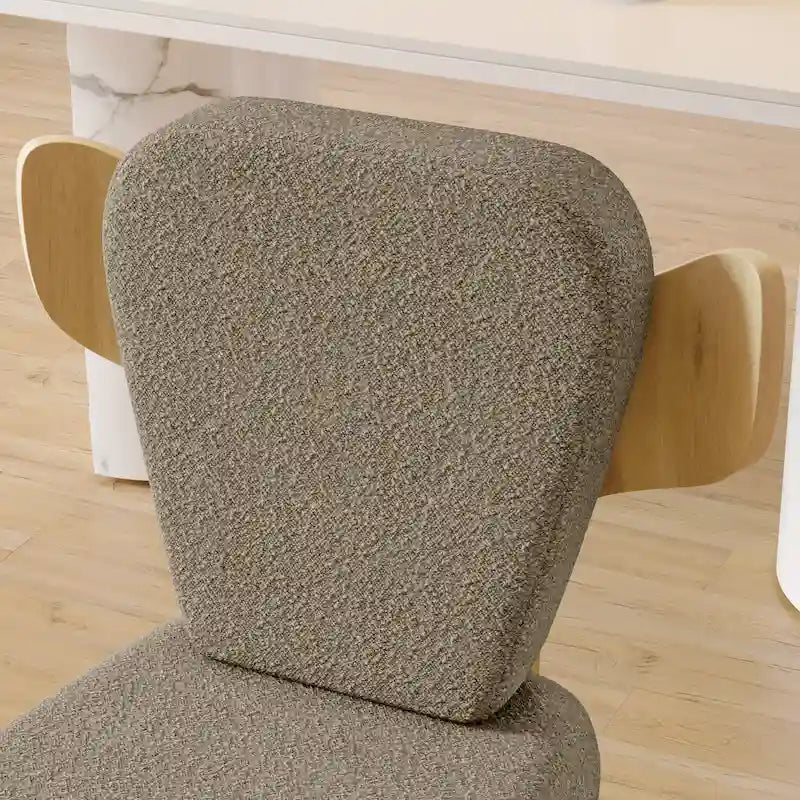 Teddy Fabric Upholstered Dining Chairs Set of 2 - Wingback Design with Wood Legs, High-Density Sponge Cushion, Kitchen Living Room Furniture