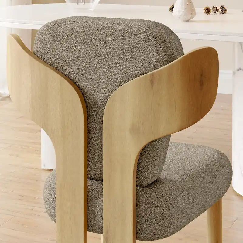 Teddy Fabric Upholstered Dining Chairs Set of 2 - Wingback Design with Wood Legs, High-Density Sponge Cushion, Kitchen Living Room Furniture